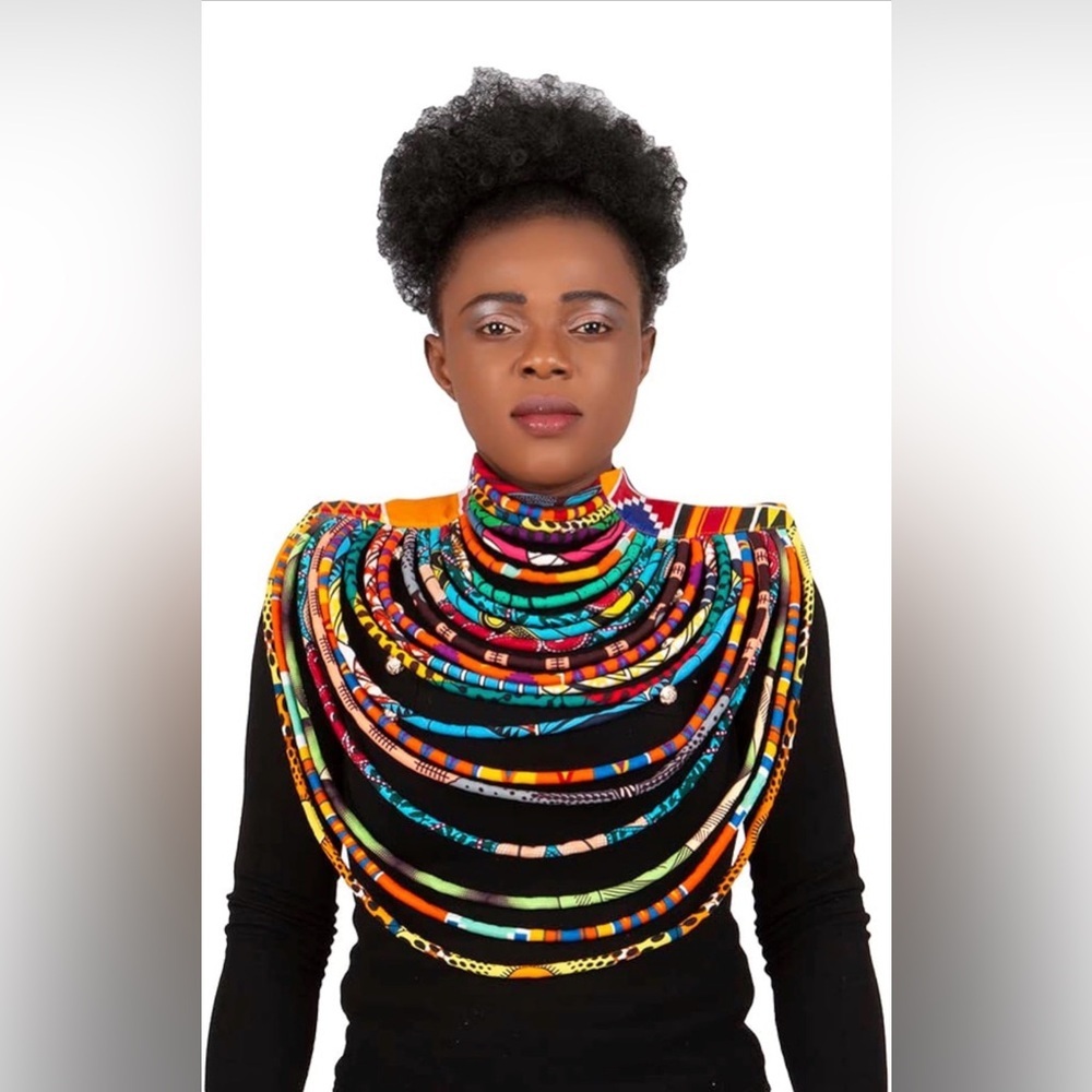 BAZINRICHE Handmade Ankara Kente Multi-Strand African Wax Collar Necklace - Picture 2 of 6